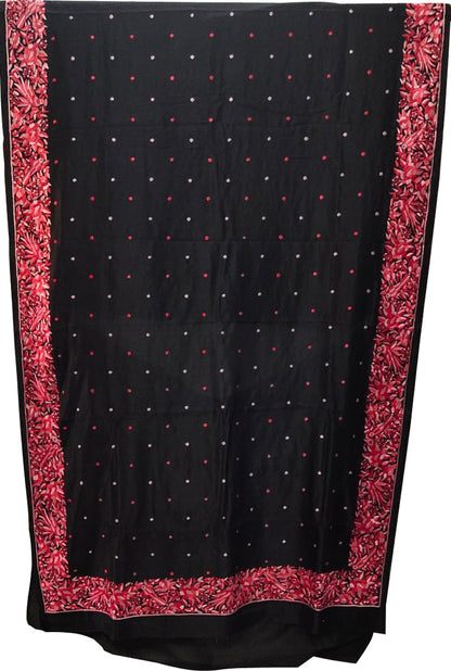 Exquisite Black Hand Embroidered Parsi Gara Tussar Silk Saree: A Timeless Masterpiece - Luxurion World
