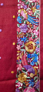 Exquisite Red Hand Embroidered Parsi Gara Tussar Silk Saree - Luxurion World