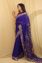 Exquisite Blue Hand Embroidered Parsi Gara Pure Georgette Saree - Luxurion World