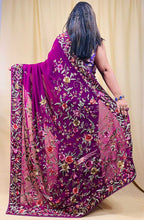 Parsi Gara Georgette Saree: Exquisite Hand Embroidery in Purple - Luxurion World