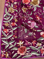 Parsi Gara Georgette Saree: Exquisite Hand Embroidery in Purple - Luxurion World