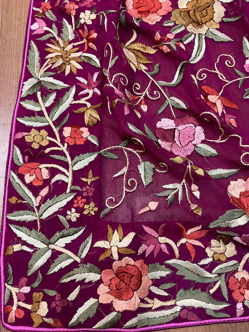 Parsi Gara Georgette Saree: Exquisite Hand Embroidery in Purple - Luxurion World