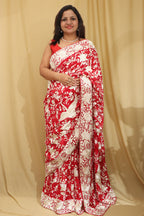 Parsi Gara Georgette Saree with Pinkish Red Embroidery - Luxurion World