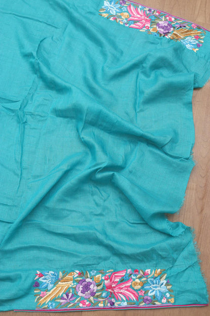Exquisite Blue Hand Embroidered Parsi Gara Tussar Silk Saree - Luxurion World