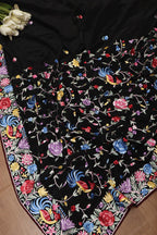 Black Hand Embroidered Parsi Gara Pure Georgette Bird Design Saree - Luxurion World