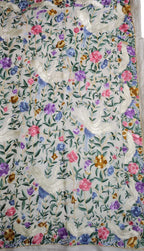 Off White Hand Embroidered Pure Crepe Parsi Gara Work Saree - Luxurion World