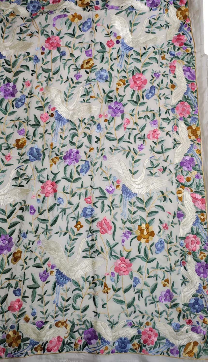 Off White Hand Embroidered Pure Crepe Parsi Gara Work Saree - Luxurion World
