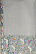 Off White Hand Embroidered Pure Crepe Parsi Gara Work Saree - Luxurion World