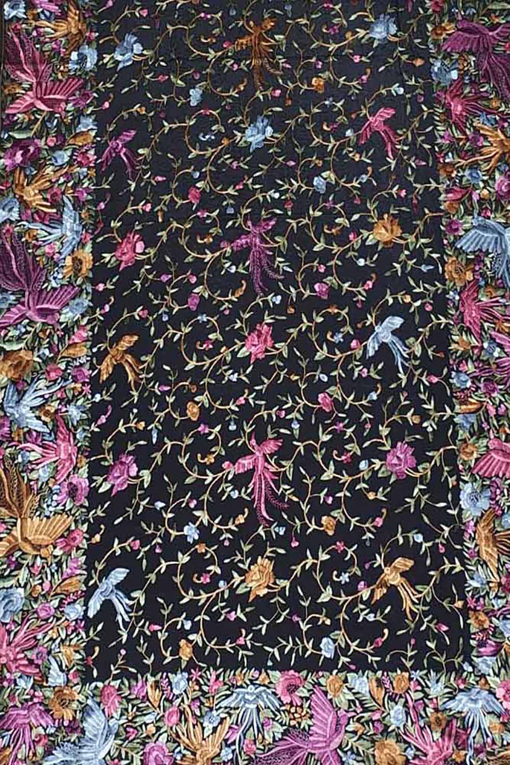 Black Hand Embroidered Pure Crepe Parsi Gara Work Saree - Luxurion World