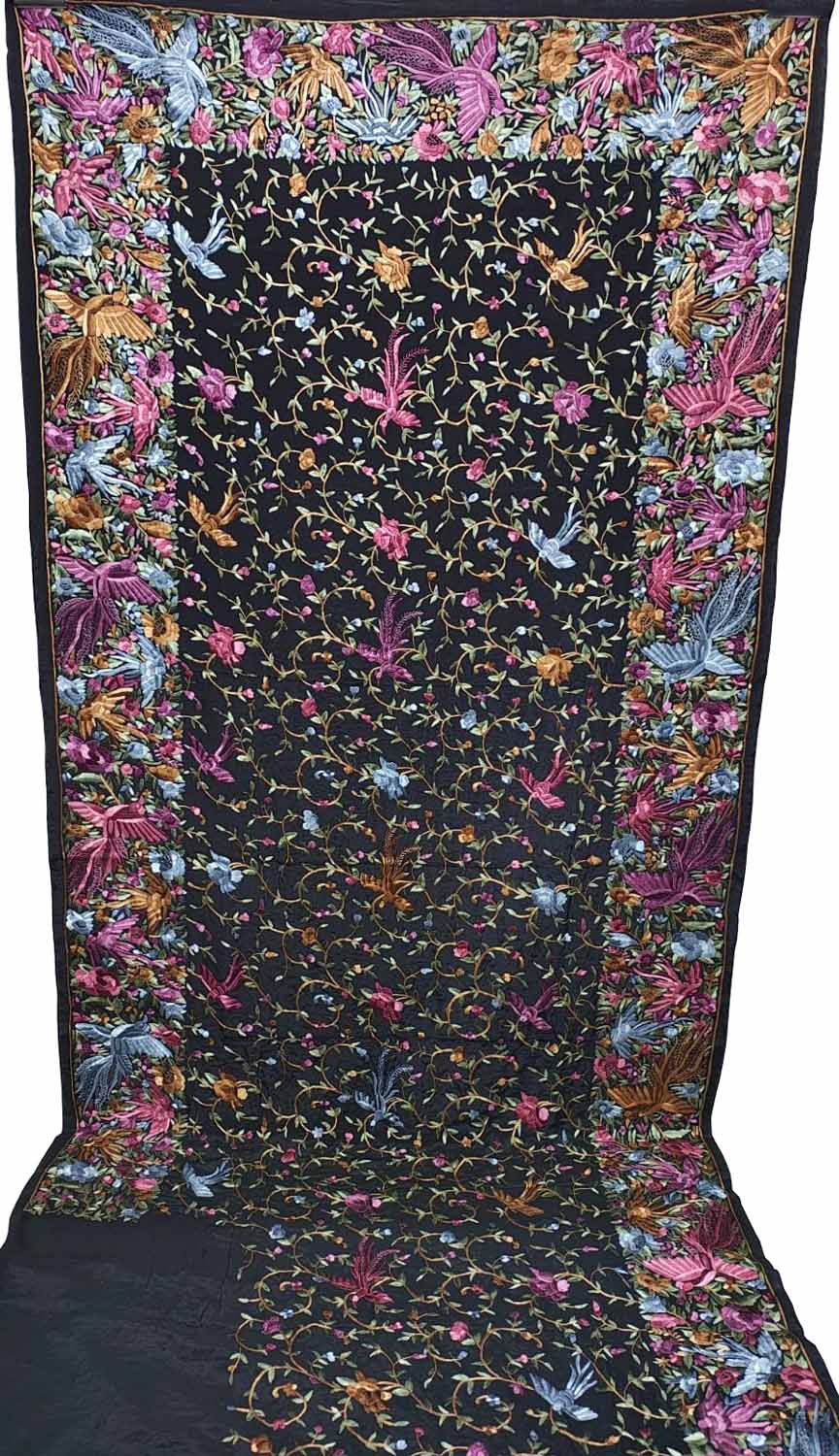 Black Hand Embroidered Pure Crepe Parsi Gara Work Saree - Luxurion World