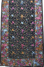 Black Hand Embroidered Pure Crepe Parsi Gara Work Saree - Luxurion World