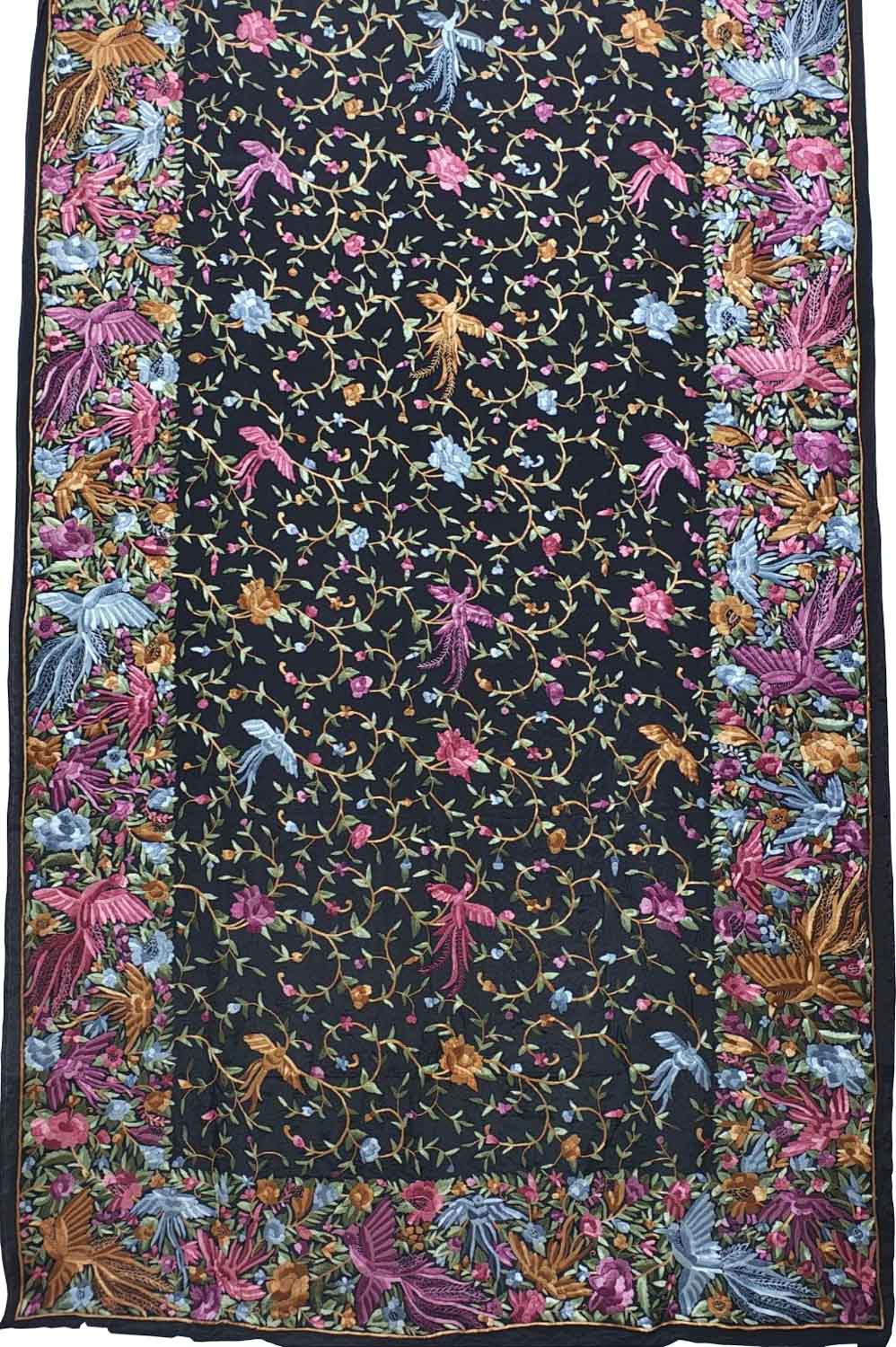 Black Hand Embroidered Pure Crepe Parsi Gara Work Saree - Luxurion World