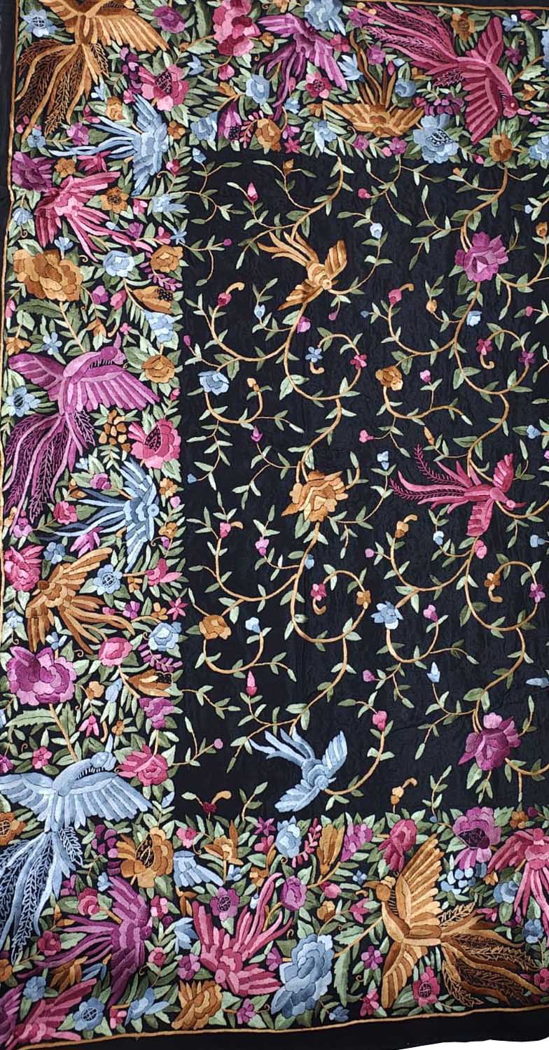 Black Hand Embroidered Pure Crepe Parsi Gara Work Saree - Luxurion World