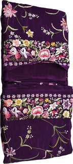 Exquisite Purple Parsi Gara Hand Embroidered Pure Crepe Multicolor Thread Work Bird Design Saree - Luxurion World