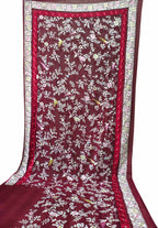 Exquisite Red Hand Embroidered Parsi Gara Pure Georgette Flower Design Saree - Luxurion World