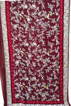 Exquisite Red Hand Embroidered Parsi Gara Pure Georgette Flower Design Saree - Luxurion World
