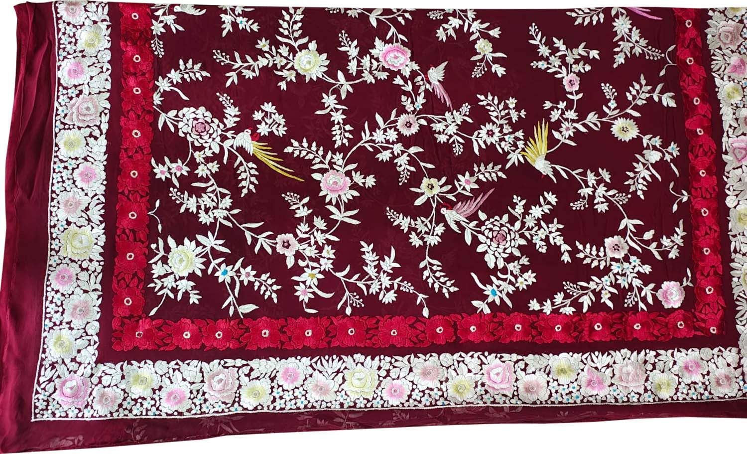 Exquisite Red Hand Embroidered Parsi Gara Pure Georgette Flower Design Saree - Luxurion World