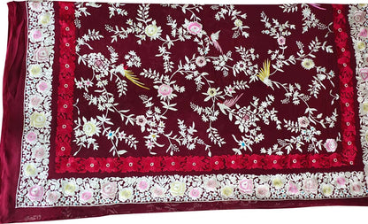 Exquisite Red Hand Embroidered Parsi Gara Pure Georgette Flower Design Saree - Luxurion World