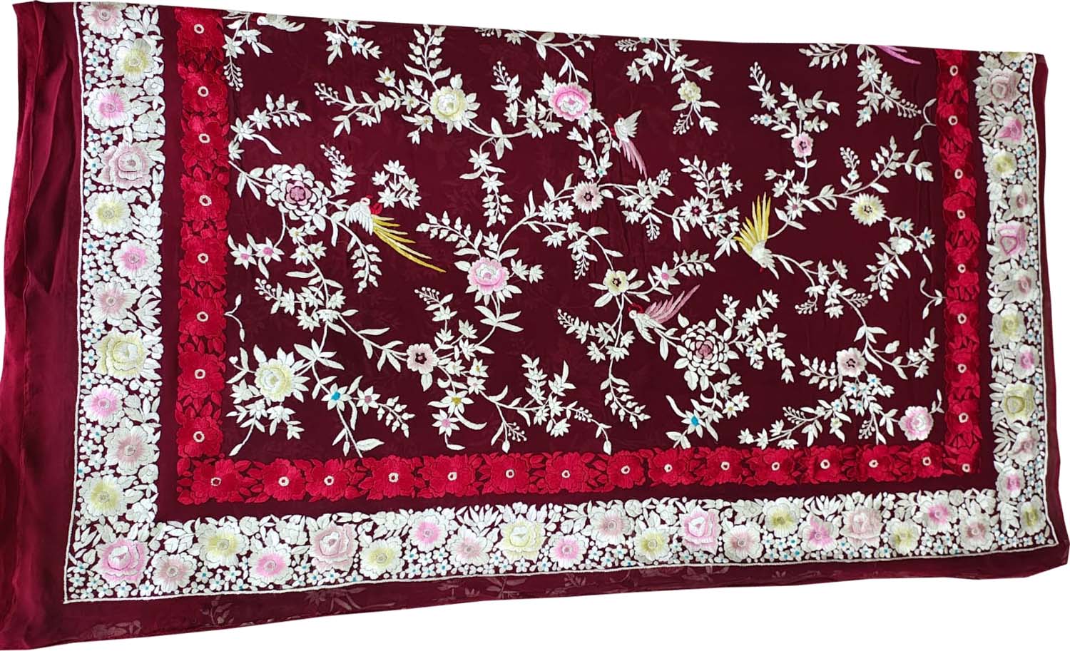 Exquisite Red Hand Embroidered Parsi Gara Pure Georgette Flower Design Saree - Luxurion World