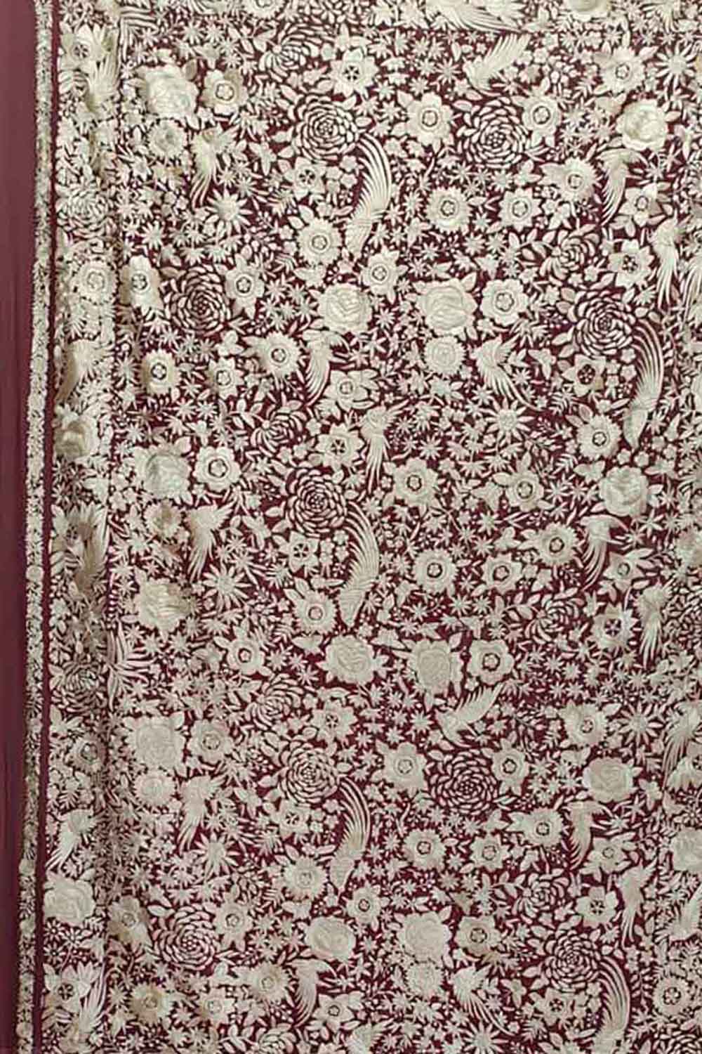 Elegant Maroon Hand Embroidered Parsi Gara Pure Georgette Flower Design Heavy Work Saree - Luxurion World