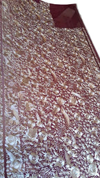 Elegant Maroon Hand Embroidered Parsi Gara Pure Georgette Flower Design Heavy Work Saree - Luxurion World