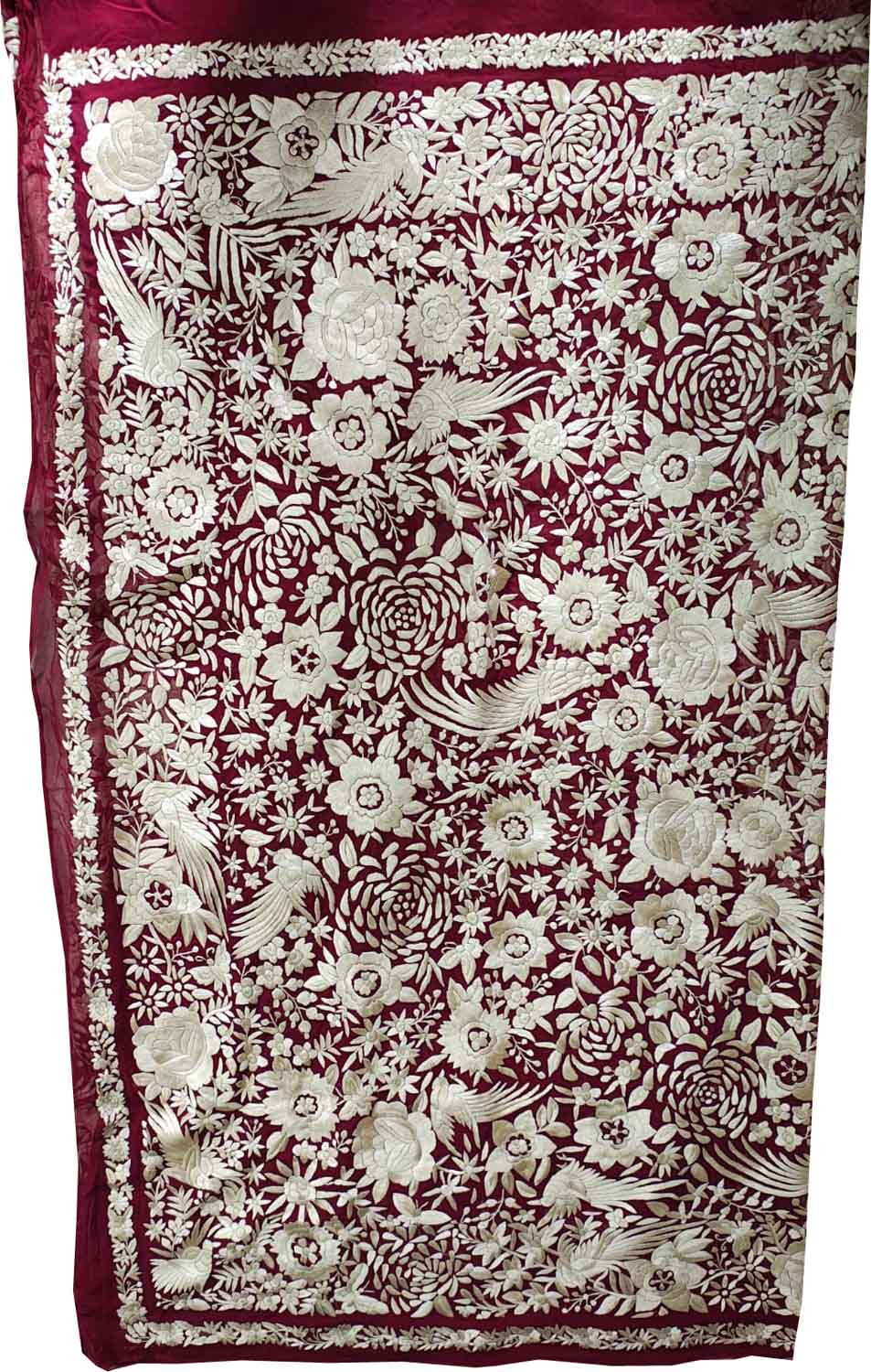 Elegant Maroon Hand Embroidered Parsi Gara Pure Georgette Flower Design Heavy Work Saree - Luxurion World