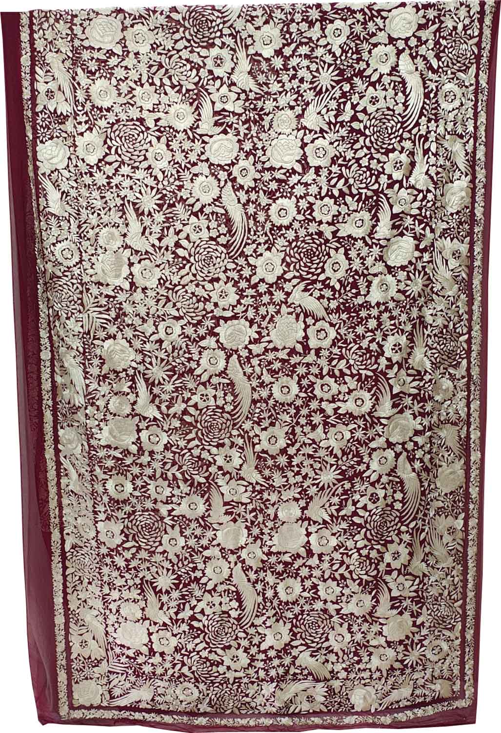 Elegant Maroon Hand Embroidered Parsi Gara Pure Georgette Flower Design Heavy Work Saree - Luxurion World