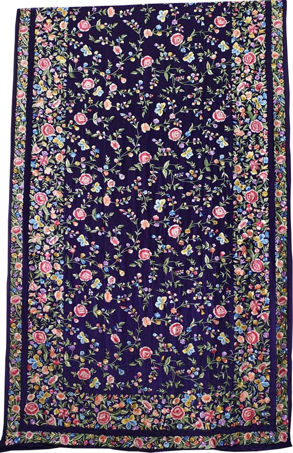 Blue Pure Crepe Parsi Hand Embroidered Flower Design Saree - Luxurion World