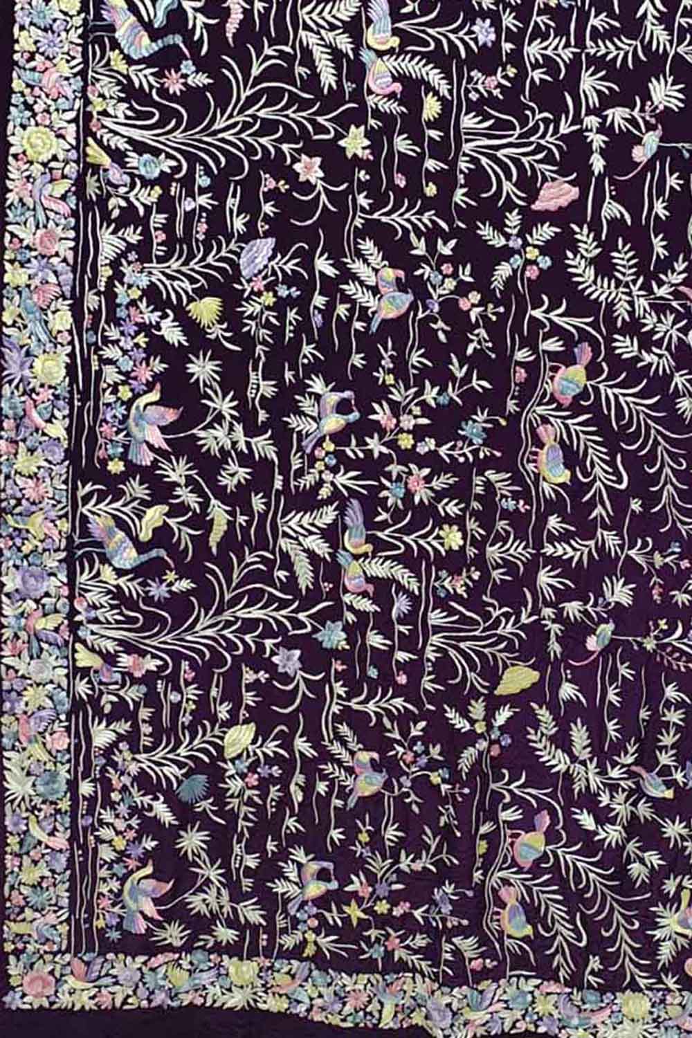 Blue Pure Crepe Parsi Hand Embroidered Flower Design Saree - Luxurion World