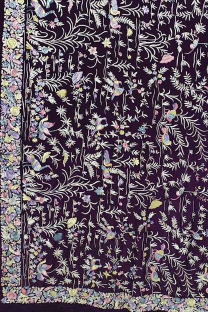 Blue Pure Crepe Parsi Hand Embroidered Flower Design Saree - Luxurion World