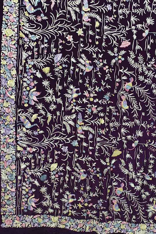 Blue Pure Crepe Parsi Hand Embroidered Flower Design Saree - Luxurion World