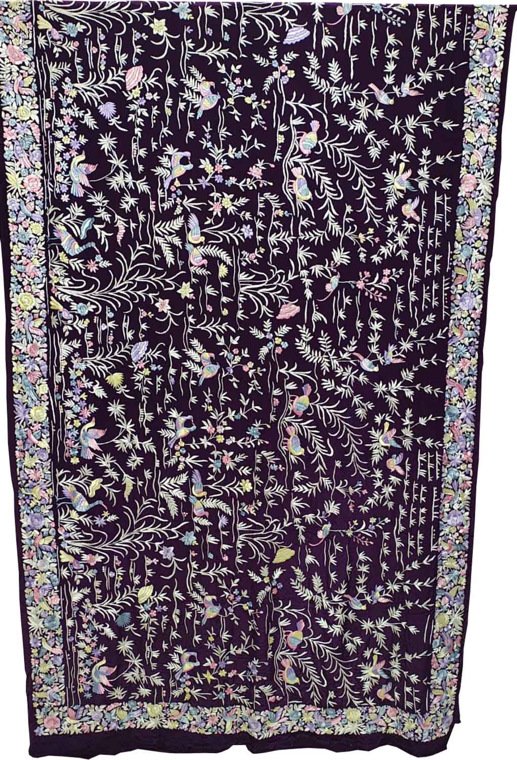 Blue Pure Crepe Parsi Hand Embroidered Flower Design Saree - Luxurion World