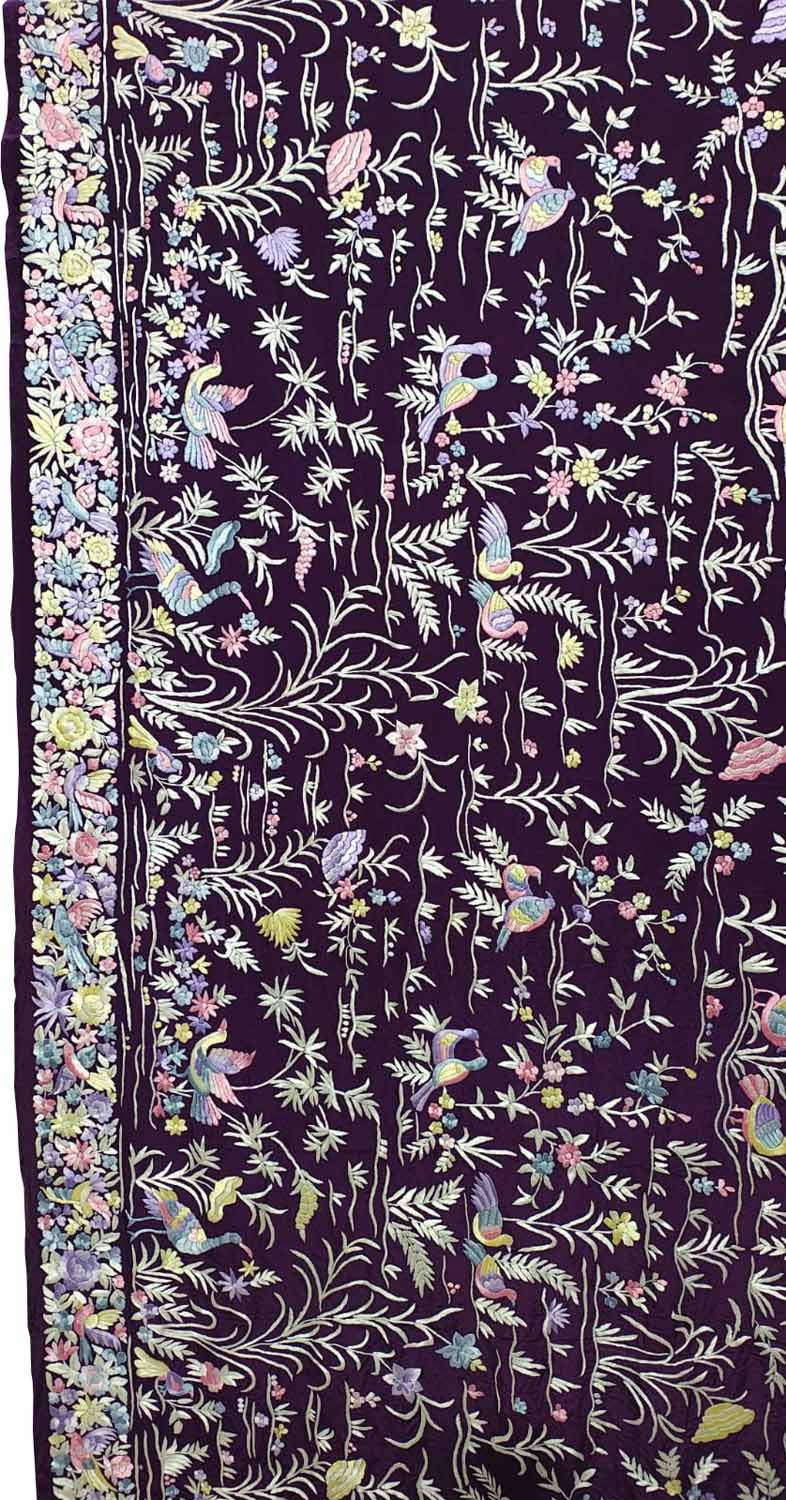 Blue Pure Crepe Parsi Hand Embroidered Flower Design Saree - Luxurion World