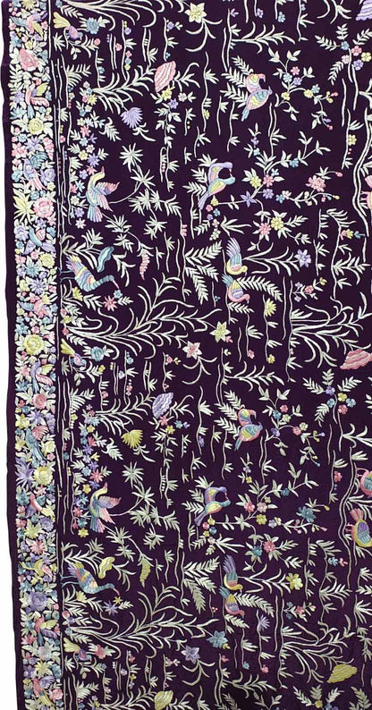 Blue Pure Crepe Parsi Hand Embroidered Flower Design Saree - Luxurion World