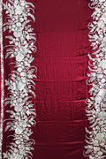 Red Pure Satin Silk Parsi Hand Embroidered Flower Design Saree - Luxurion World