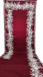 Red Pure Satin Silk Parsi Hand Embroidered Flower Design Saree - Luxurion World