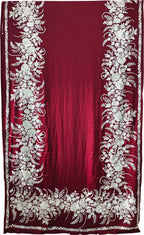 Red Pure Satin Silk Parsi Hand Embroidered Flower Design Saree - Luxurion World
