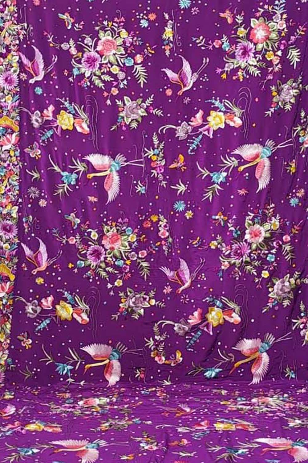 Purple Pure Crepe Parsi Hand Embroidered Flower And Flower Design Saree - Luxurion World