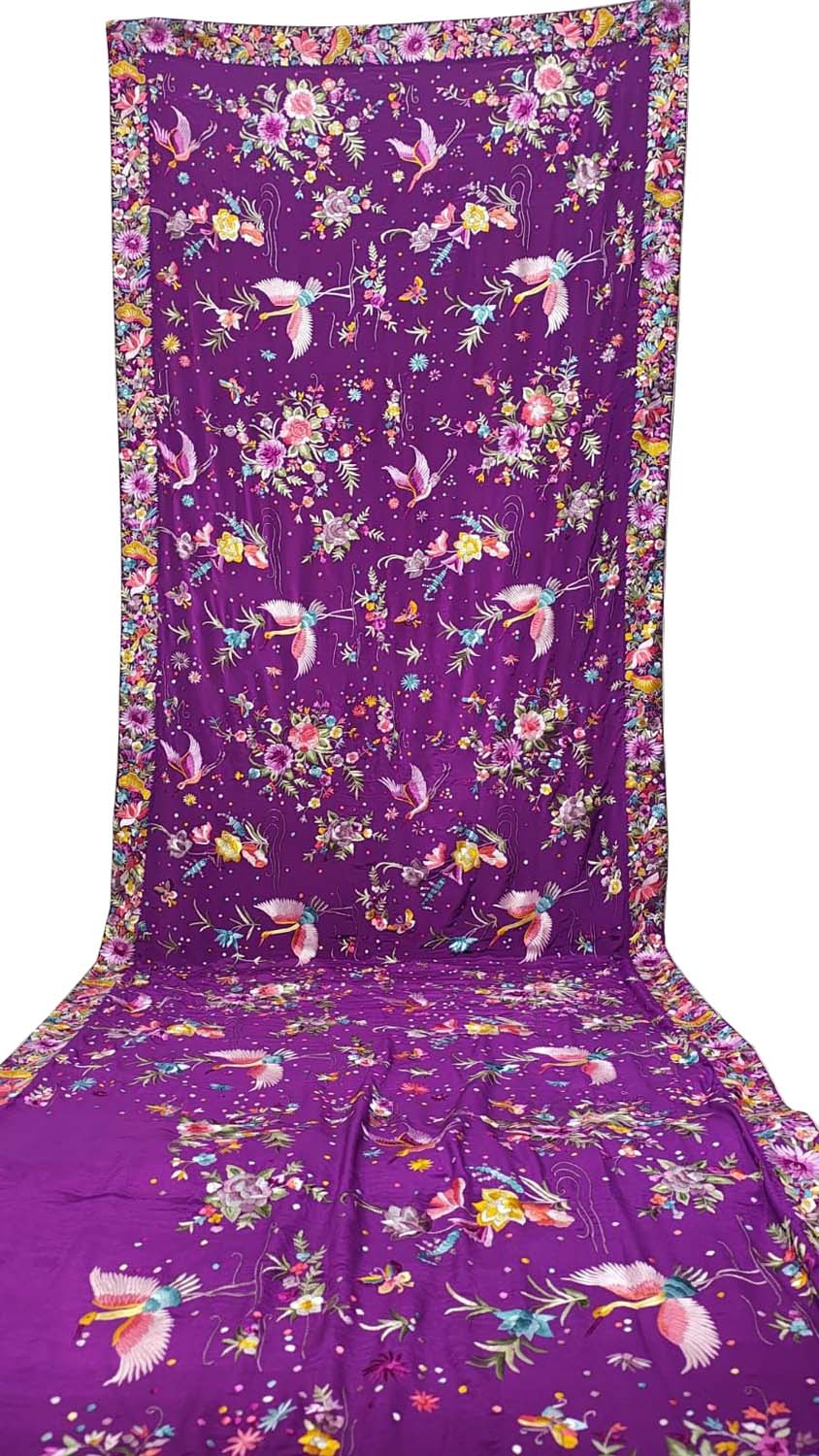 Purple Pure Crepe Parsi Hand Embroidered Flower And Flower Design Saree - Luxurion World