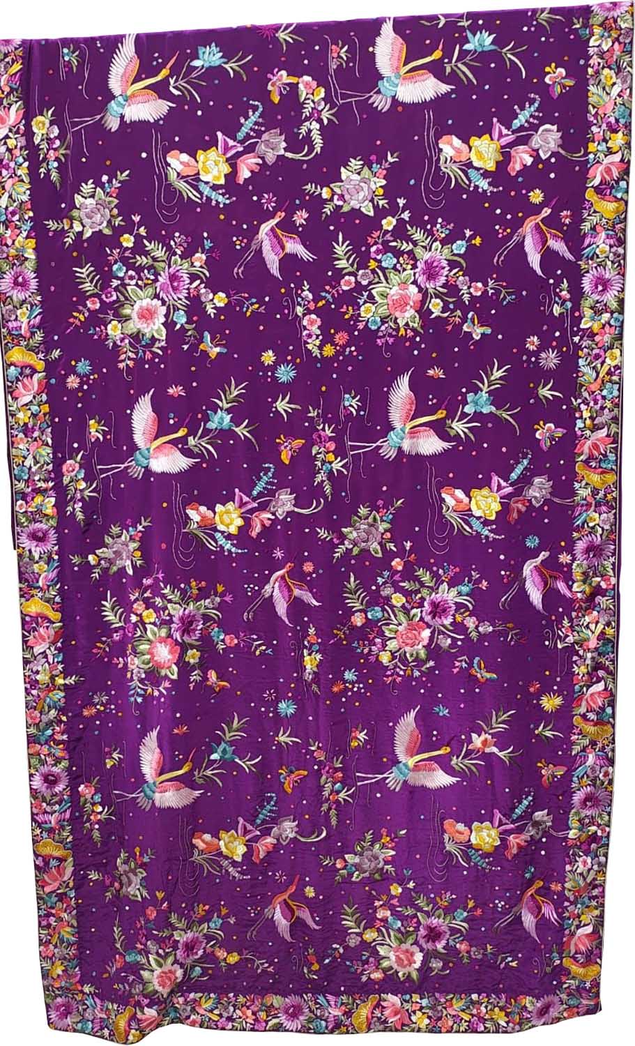 Purple Pure Crepe Parsi Hand Embroidered Flower And Flower Design Saree - Luxurion World