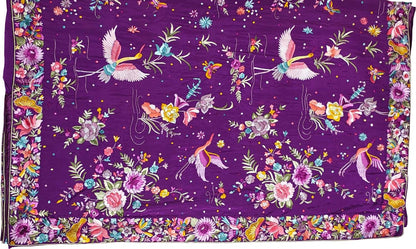 Purple Pure Crepe Parsi Hand Embroidered Flower And Flower Design Saree - Luxurion World