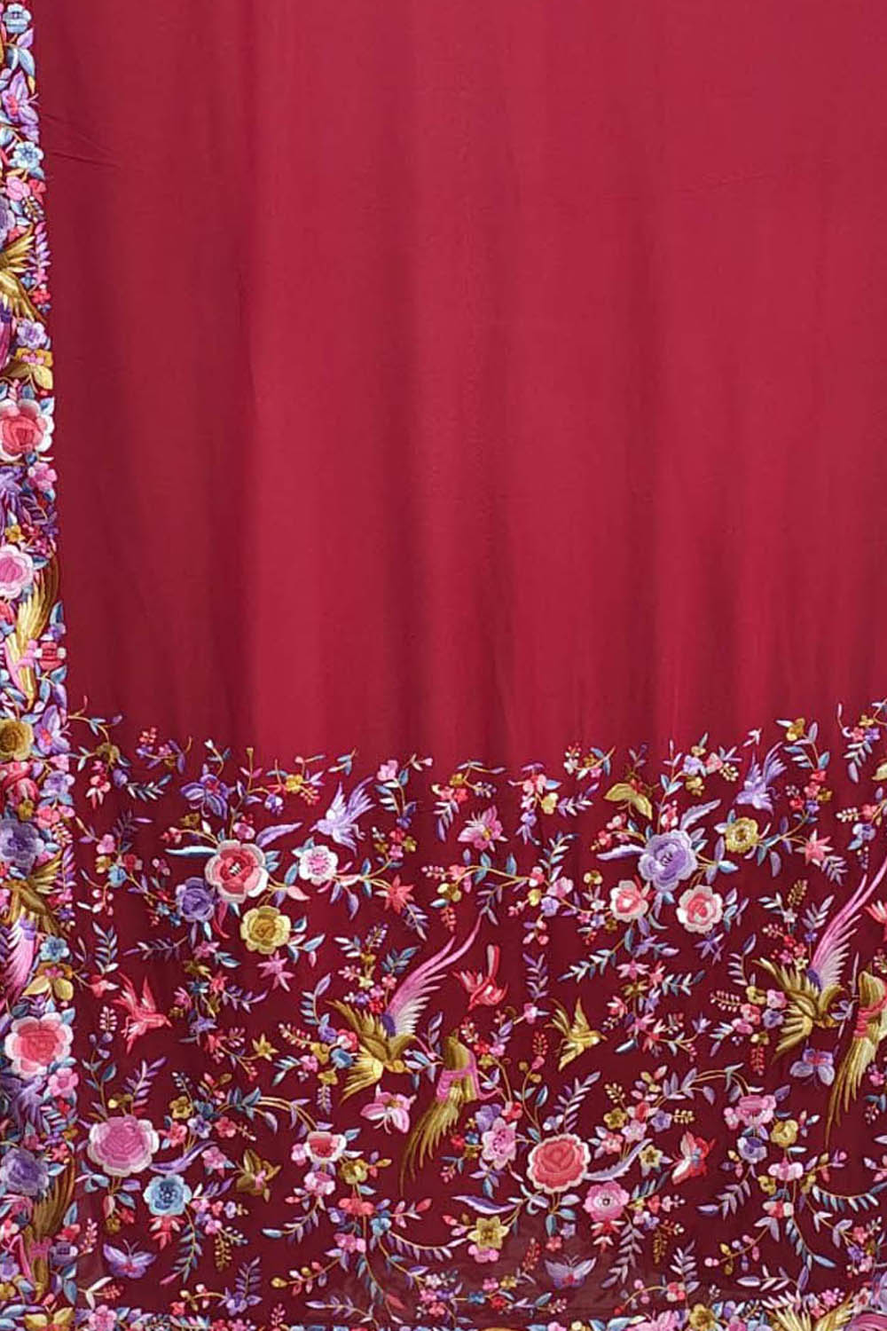 Red Pure Georgette Parsi Hand Embroidered Flower Design Saree - Luxurion World