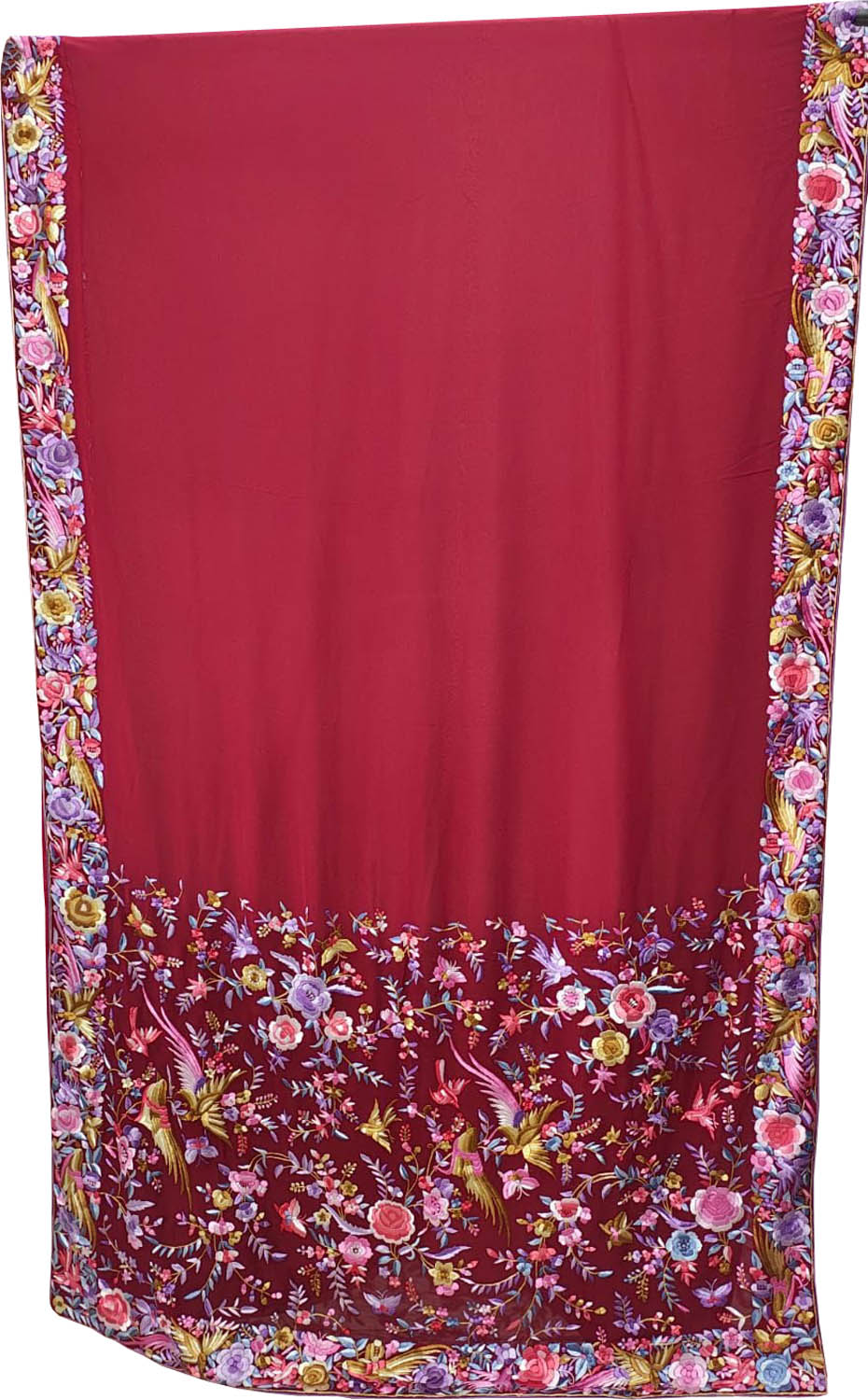 Red Pure Georgette Parsi Hand Embroidered Flower Design Saree - Luxurion World