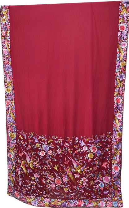 Red Pure Georgette Parsi Hand Embroidered Flower Design Saree - Luxurion World