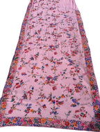 Pink Pure Georgette Parsi Hand Embroidered Flower Design French Knot Work Saree - Luxurion World