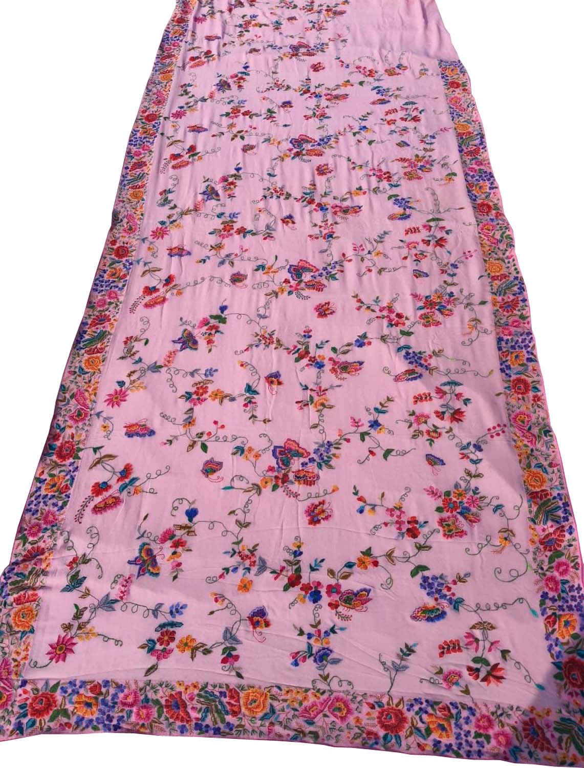 Pink Pure Georgette Parsi Hand Embroidered Flower Design French Knot Work Saree - Luxurion World