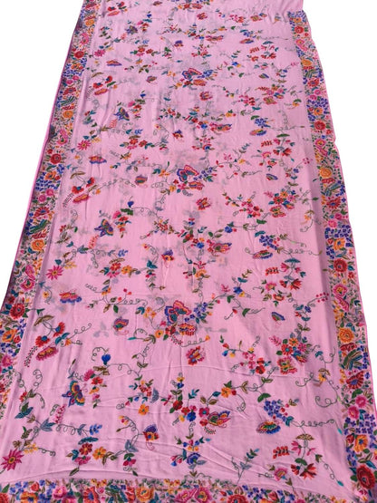 Pink Pure Georgette Parsi Hand Embroidered Flower Design Saree - Luxurion World