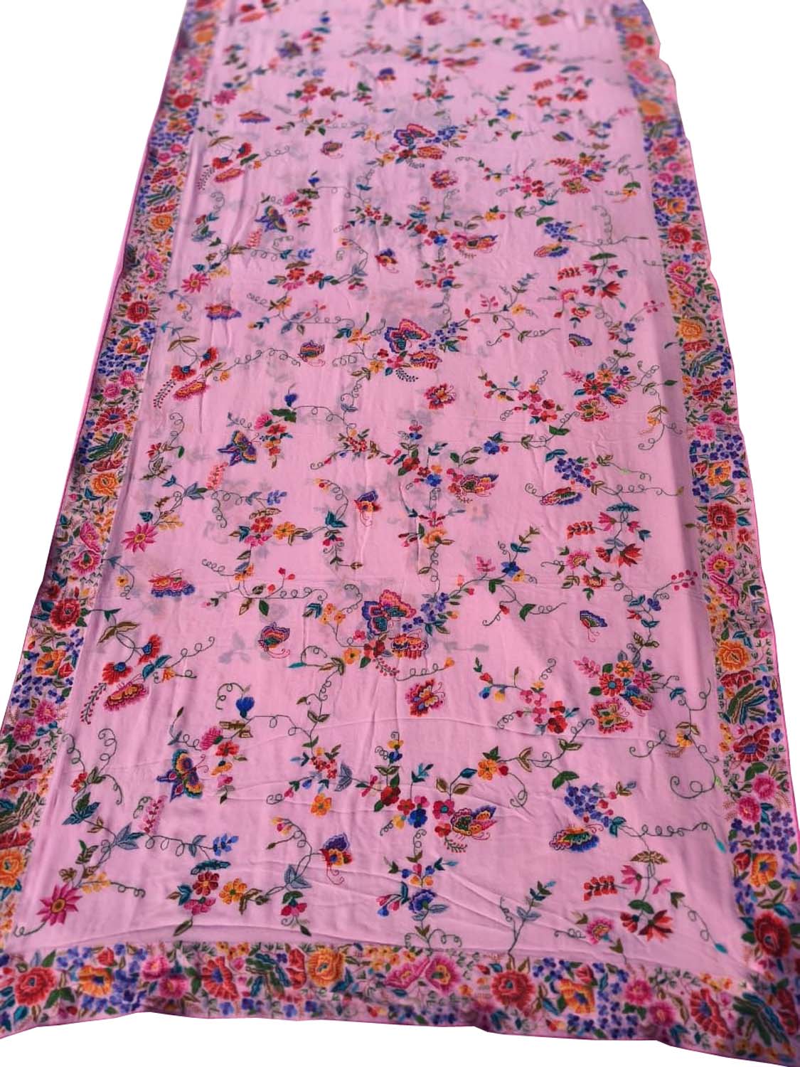 Pink Pure Georgette Parsi Hand Embroidered Flower Design French Knot Work Saree - Luxurion World