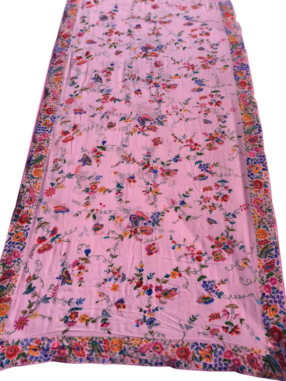 Pink Pure Georgette Parsi Hand Embroidered Flower Design Saree - Luxurion World