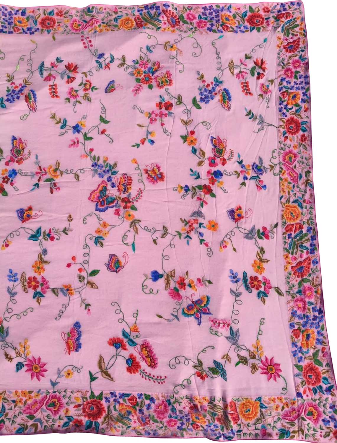 Pink Pure Georgette Parsi Hand Embroidered Flower Design French Knot Work Saree - Luxurion World